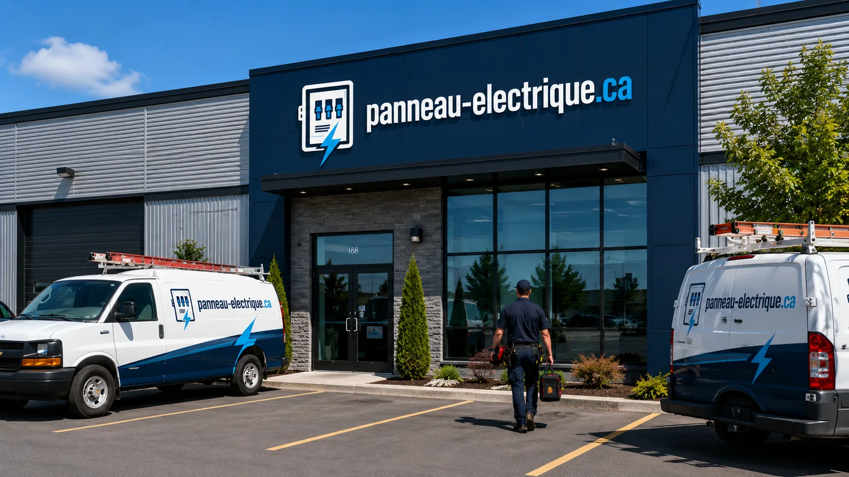 Bâtiment commercial et véhicules de service d'un entrepreneur électricien